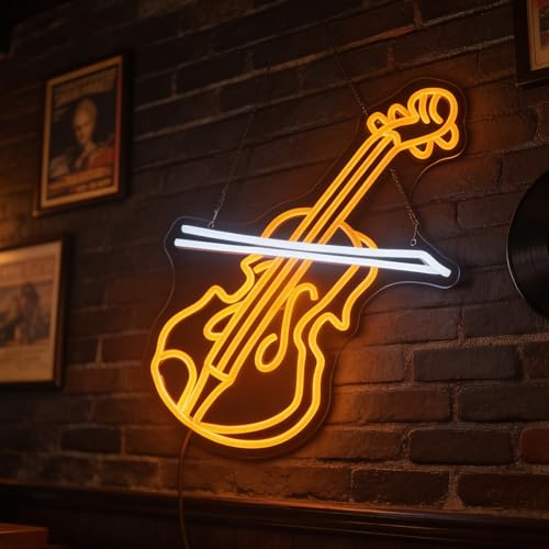 Image of Violin LED Neon Sign, Music Player Neon Signs, Music Instrument Wall Room Bedroom Game Room Art Decor, Violin Enthusiasts Artist Neon Light Wall Art Christmas Birthday Gift