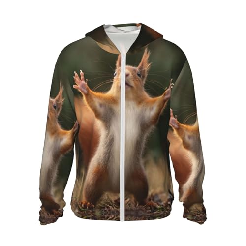 UPF 50+ Sun Protection Hoodie Rash Guard Long Sleeve Sun Shirt Squirrel Funny Animal UV Shirt Full Zip Jacket