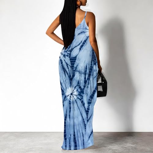 Image of Women's Summer Maxi Dress Spaghetti Strap Floral Boho Beach Long Sundress with Pockets