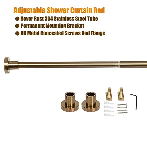 Image of Artiwell Heavy Duty Shower Rod, Adjustable Shower Curtain Rod, Expandable 47-84 Inch, Permanent Mount Shower Rod, Never Rust Stainless Steel for Window Curtain and Closet, Champagne Bronze