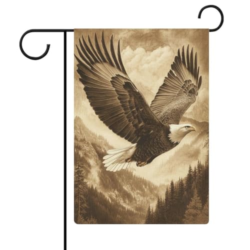 Bandera de jardín vintage con águila voladora de arpillera de doble cara para casa, patio, exterior, 32 x 47 cm