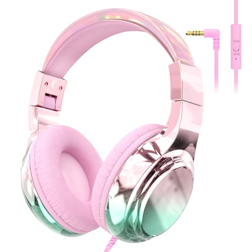 QearFun Kids Headphones with Cord Wired Headset for Kids Girls Boys with Mic 85/94dB Volume Limit Foldable Over-Ear 3.5mm On-Ear Design Sharing Port for School Chromebook Tablet Travel