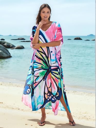 Image of IMAGEKOPE Kaftan Dresses for Women Plus Size Bathing Suit Cover up Vneck Batwing Dress Loose fit Moroccan Caftan mumu Dresses