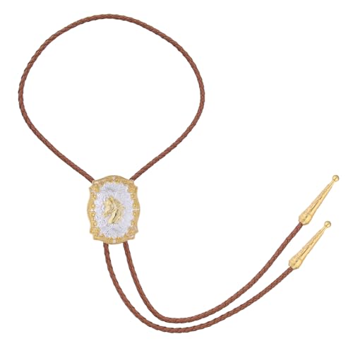 Image of GelConnie Brown Bolo Tie for Men Women Western Ties Mens Gold Bolo Tie Rodeo Cowboy Leather Necktie Cowgirl Tie Wedding