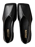 MakeMeChic Women's Leather Ballet Flats Square Toe Dressy Slip On Elegant Shoes Black 7.5
