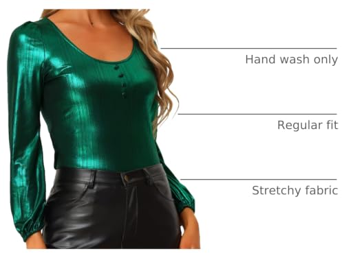 Image of Allegra K Metallic Blouse for Women's Sparkly Party Club Shiny Bishop Sleeve Disco Glitter Tops