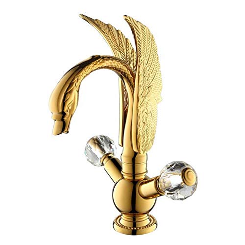 Cucina Rubinetto Rubinetti per lavabo Tutti Rubinetto per lavabo in Rame Cigno Rubinetto per Piatti Aperto d'Epoca in Argento Dorato Antico Raccordi Standard (Color : Gold)