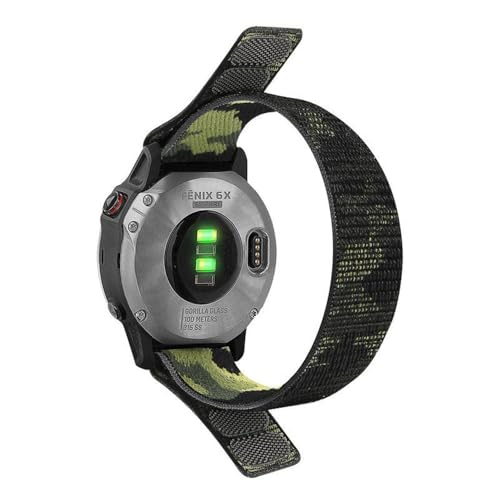 22mm 26mm ナイロンストラップ Garmin Fenix 7/7X/6/6X Pro/5X Plus/Sapphire用 Epix Pro用交換用ウォッチバンド Descent MK3/2ブレスレット用 迷彩グリーン 26mm