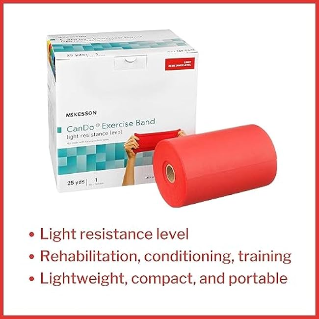 McKesson Can Do Exercise Resistance Band - Workout Bands for Physical Therapy - Red, Light Resistance - 5 in x 25 yd, 1 Count