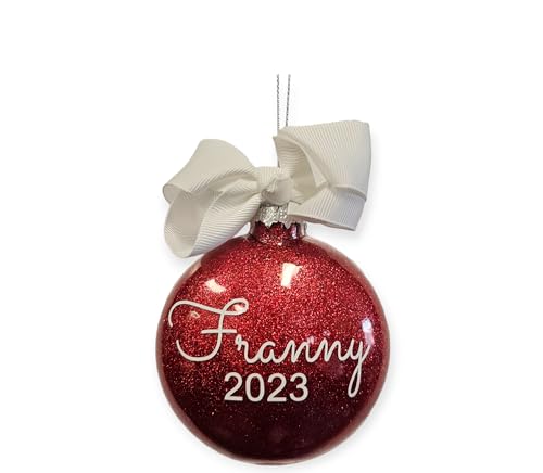 Personalized Christmas Ornament Glitter Filled Custom Made Gift Great for White Elephant Office Party (Red Glitter)