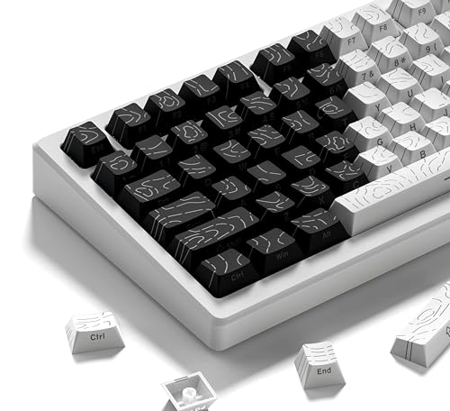 Image of dagaladoo Double Shot PBT keycaps for Mechanical Keyboard,Black /White Topographic Key Board keycaps,Shine Through Custom Key caps,Cherry Profile Key caps for US Layout 60% 75% 100% Keyboard
