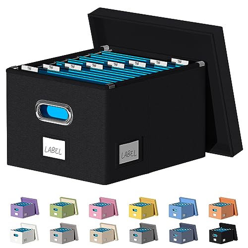 DYWMM File Organizer Collapsible Storage Box for Office File Box with Lids Document Organizer for Office and Home Easy Slide Durable Hanging File Box (Black)