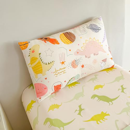 Image of Tailor Shop 4 Pieces Toddler Bedding Dinosaur Toddler Dinosaur Comforter for Boys Bed in A Bag Includes Quilted Comforter Fitted Sheet Top Sheet and Pillow Case