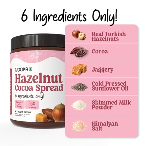 Image of Nooka Gourmet Hazelnut Cocoa Spread For Kids | 35% Hazelnuts | No Palm Oil, No Preservatives | Sweetened with Jaggery | Small Batch, Stone-Ground | Use Along With Pancakes, Breads, Rotis (200 gms)