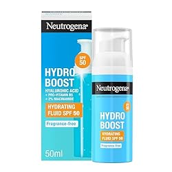 Neutrogena Hydro Boost Fluido Hidratante SPF 50 (1...: Ingredientes eficaces – Con Ácido Hialurónico, Provitamina B5, Vitamina C y E y Niacinamida, este fluido protector solar 50 protege e hidrata tu piel durante todo el día Alta protección – Este fluido hidratante facial de textura ligera proporciona un...