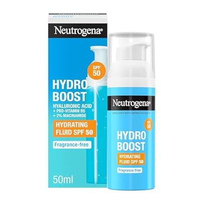 Neutrogena Hydro Boost Fluido Hidratante SPF 50 (1 x 50 ml), crema solar 50 de uso diario con ácido hialurónico y 2% niacinamida, protector solar hidratante de amplio espectro | Ya disponible en tu tienda friki favorita! En mundofriki.es!