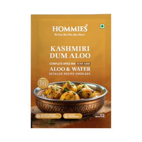 Image of Hommies Kashmiri Dum Aloo Curry Spice Mix (Pack of 4) | Dum Aloo Masala | Ready to Cook in 15 Mins | Just Add Potatoes & Water | Serves 4 | No Preservatives | Spicy & Flavorful | 200 gm (50 gm each)