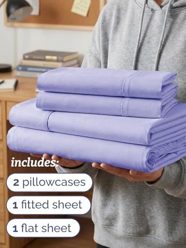 Image of Twin XL 4 Piece Sheet Set - College Dorm Room Essentials - Lavender | Ultra Soft Dorm Bedding Set, 8 inch to 16 inch Inch Deep Pockets, 1 Flat & 1 Fitted Sheet & 2 Pillowcases, Wrinkle & Fade Free