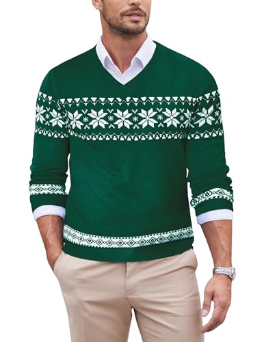 COOFANDY Pullover Herren Weihnachtspullover V-Ausschnitt...