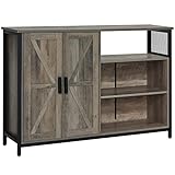 Iwell Floor Storage Cabinet, Buffet Storage Cabinet with 2 Barn Doors, Sideboard with Adjustable Shelves, Buffet Table for Dining Room, Living Room, Kitchen, Dark Gray