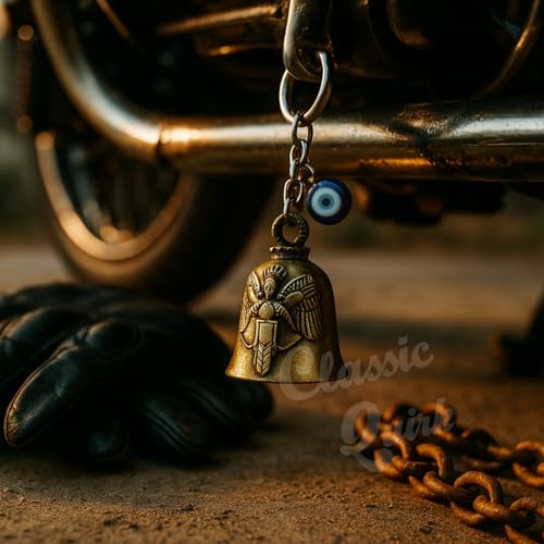 Image of Classic Quirk Evil Eye Hooked Guardian Bell Keychain - Protective Lucky Charm Bell with Clip Hook for Bike, Car, Key & Bag | Spiritual Good Luck Talisman Gift