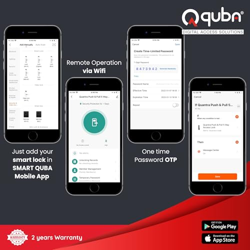 Image of Quba QDOT Digital Rim Lock | 4-Way Access Smart Security | Copper Gold | Bluetooth RFID & Fingerprint with OTP & Dual Authentication | 2 Keys & 100 Users | Free Installation | 2 Year Warranty