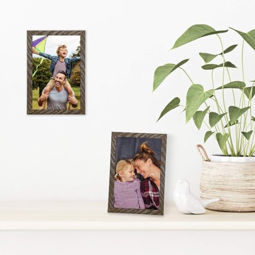 Americanflat 4x6 Picture Frame with Shatter-Resistant Glass - Streamline Collection - Thin Border Photo Frame for Tabletop and Wall - Hanging Hardware and Easel Stand Included - Distressed Brown