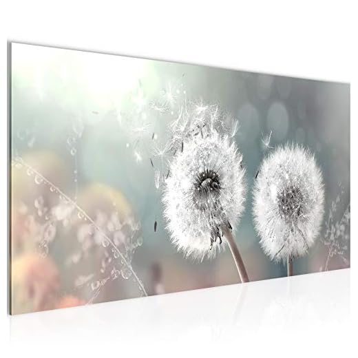 Runa Art Cuadro Decorativo Diente León 1 Parte Moderno Cuadro Lienzo no Tejido para Sala Flor Prado Turquesa Gris 023612b