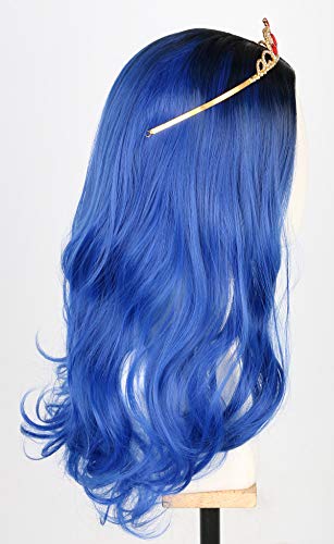 Topcosplay Blue Wig For Kids Girls Long Wavy Wig Halloween Costume Cosplay Wig Black Roots #TOP3