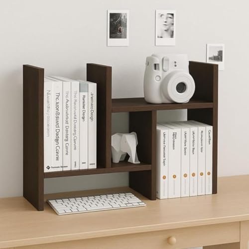 EVETO Wooden Table Top Bookshelf for Home Office and Living Room Tabletop Stand Display Rack Storage Organizer for Kitchen Bedroom Library Space Saving Standing Bookcase (Wenge)