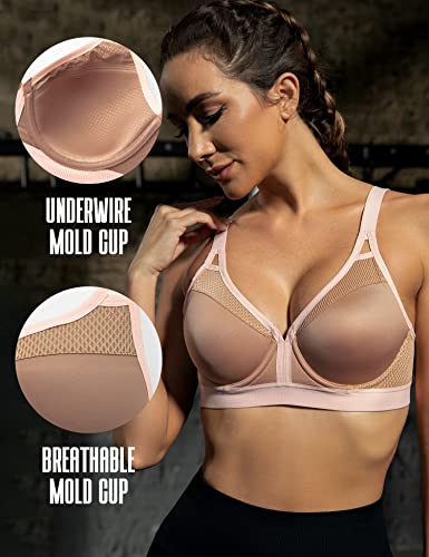 Zerobound Women'S Sports Bra High Impact Lightly Lined Underwire V Neck Full Figure Running Workout Bras Coffee thumb #3