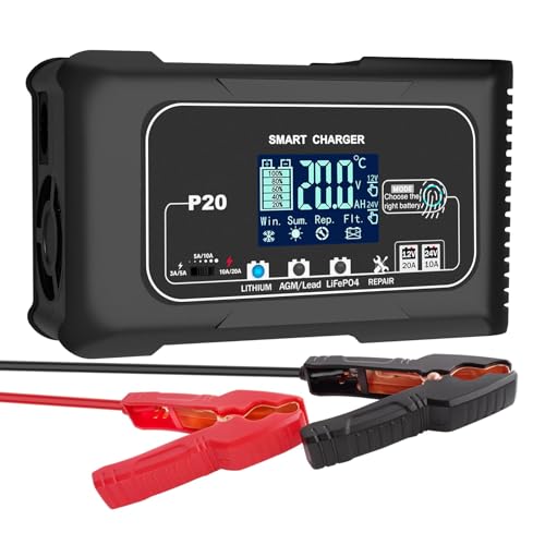 RCGCBC Battery Charger 0-20A,12V/24V Lithium Battery Charger for LIFePo4,Lead Acid,AGM,RV,Marine,Boat,