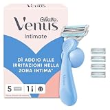 Gillette Venus Rasoio Donna Parti Intime per Peli e Pelle della Zona Intima + 5 Lamette Donna di Ricambio, Rasoio Parti Intime, Lamette di Ricariche, con Barra Anti-irritazioni