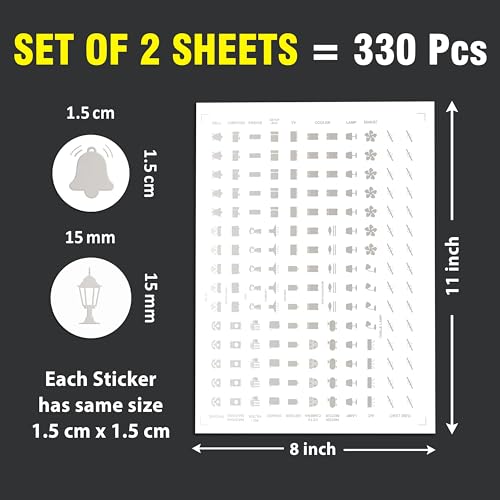 Image of Premium Silver Foil Embossed Switch Stickers for Switch Board | Pack of 330 Stickers for Home Including Fan, Light and Many More