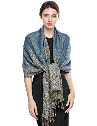 Elegante Bufanda Estampada para Mujer Lujoso Chal Cálido con Borla Suave Pashmina Estilo Paisley Étnico Uso en Otoño Invierno 200 * 70cm/(15-Azul índigo)