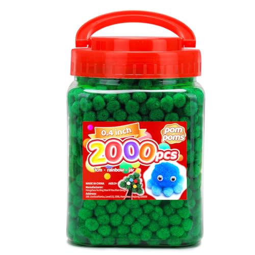 Image of Iooleem Green Pom Poms, 0.4inch(1cm), 2000pcs, Small Size, Pom Poms for Arts and Crafts, Pom Pom Balls, Craft Supplies.