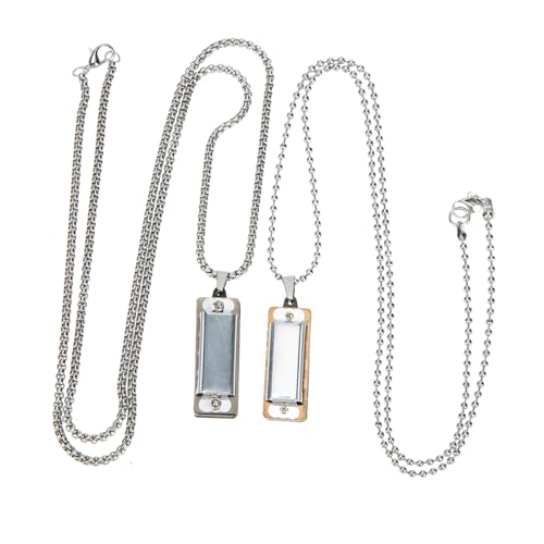 CIMAXIC 10個 ハーモニカネックレス スターリングシルバーチョーカーネックレス 吊り下げハーモニカ ブルースハープ スターリングシルバーチェーンネックレス 亜鉛合金 Silver