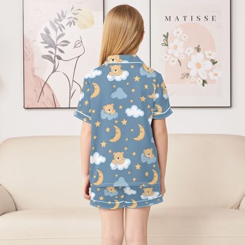 ALAZA Sleeping Bear Moon Star Pajamas Satin Pajama Set Short Sleeve Button Down Sleepwear4