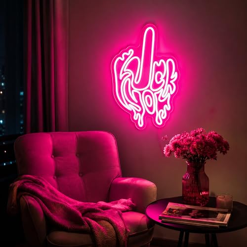 Image of Finger Neon Sign, Neon Signs for Wall Decor - Pink LED Signs for Bedroom, Man Cave, Gaming Room, Bar, Party Decor - USB Powered Light Up Sign Halloween Christmas Decoration Gift