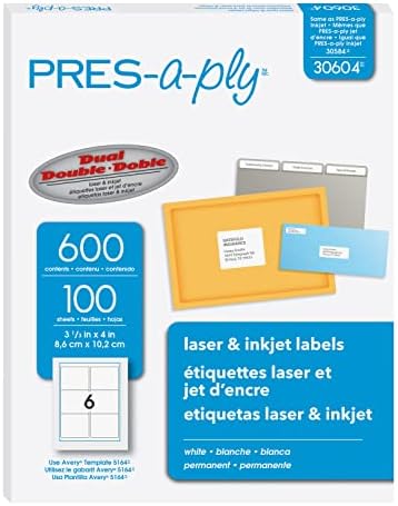 PRES-a-ply 3-1/3 x 4 Inches Laser Labels, White, 600 Count (30604)