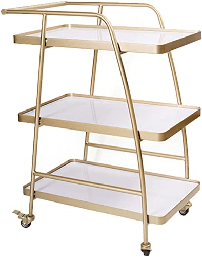 CCKUYT Carro de Servicio de Bar para Hotel, Restaurante, Diseño Moderno, Carro de Bar de 3 niveles, Carro de Bebidas, Carro de Almacenamiento de Madera y Metal, Ruedas con cerradura, EAS
