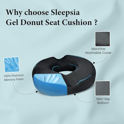 Image of Sleepsia Donut Pillow for Tailbone Pain |1 Year Warranty| Coccyx Seat Cushion for Chair-Hemorrhoid& Piles Pillow-Car Seat Donut Cushion Hemorrhoids Fistula Prostate Post Relief (Memory Foam)