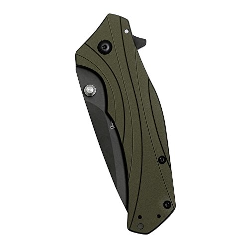 Kershaw Knockout Olive/Black Pocket Knife, 3.25 Inch Cerakote 14C28N Steel Blade, Anodized Aluminum Handle, Speedsafe Opening, Sub-Frame Lock And Deep-Carry Pocketclip, 1870Olblk #TOP4