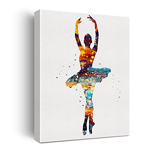 Ballerina Watercolor Poster Canvas Wall Art For Home/Bedroom/Office Decor - Ballet Dancing Canvas Print Wall Art Painting Ready To Hang Gifts - Easel & Hanging Hook 12X15 Inch #TOP29