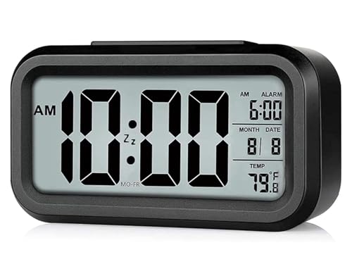 CBK Digital Alarm Clock Table Clock for Students, Home, Office, Corporate with Automatic Sensor, Date & Temperature. (Black Digital)