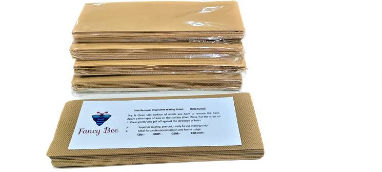 Image of Fancy Bee Hair Removal Waxing Strips Plain Disposable Beige Color Wax Strips Easy & Safe Wax Strips Non-woven Body Hair Removal for Men and Women (144 Pieces)