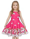 LaBeca Girls Party Casual Printed Twirly Sleeveless Dress Rainbow Unicorn XXL