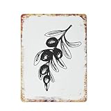 Póster de aceite de oliva y rama de olivo, estilo mediterráneo, para decoración del hogar, cocina, placa de metal, póster vintage, decoración de pared, aluminio, para jardín, restaurante, sala de es