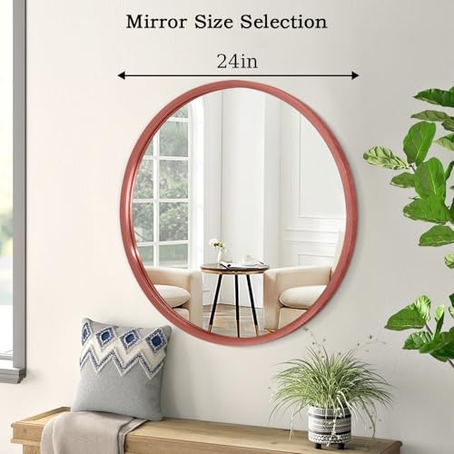 Image of AOAOPQ Round Framed Mirror for Wall Mounted Makeup Red Brushed Rounded Corner Small Mirror Metal Frame Mirrors for Vanity Home Bedroom Living Room Entrance Porch