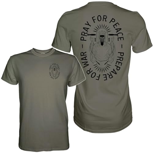 Combat Iron Men's Graphic T-Shirt | Pray for Peace, Prepare for War | Cotton-Poly Blend | Athletic Fit, Tagless Comfort